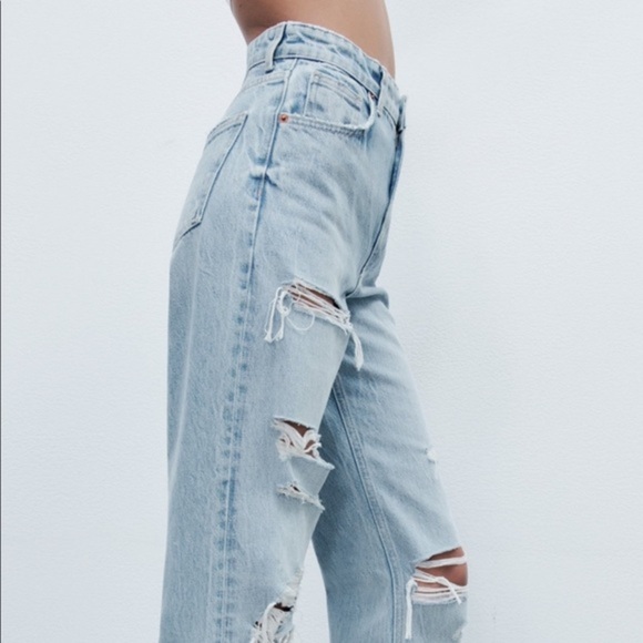 BRAND NEW! INFLUENCER ZARA High Rise Ripped Wide Leg Light Blue Jeans Size 2 - Picture 15 of 15